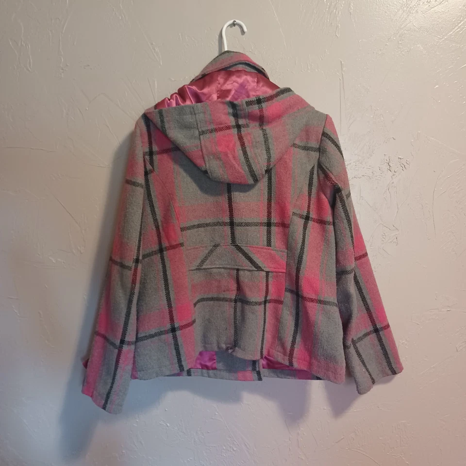 Abrigo para mujer Dollhouse talla grande a cuadros mezcla de lana chaqueta con capucha de doble pecho Foto 2 de 4