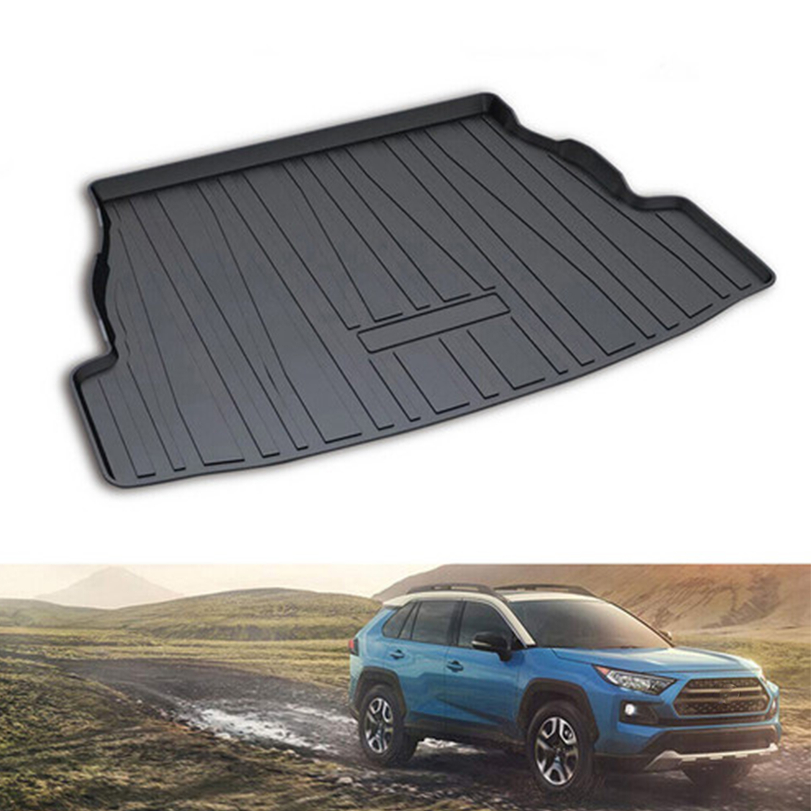 TPO Rear Black Cargo Trunk Tray Liner Floor Mat for 2019-2023 Toyota RAV4 RAV-4