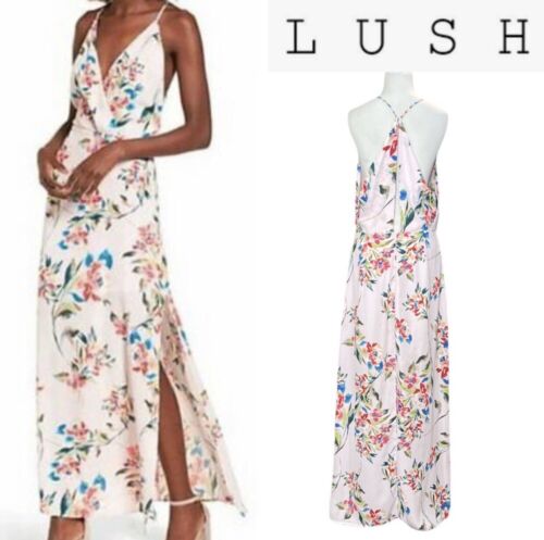 Lush Women's Pink Floral Print Surplice Maxi Dress V-Neck Lined NWT Size Small