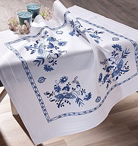 Stickpackung Blumen In Blau Spannstich Vorgezeichnet Baumwolle Stickdecke 80X80-image