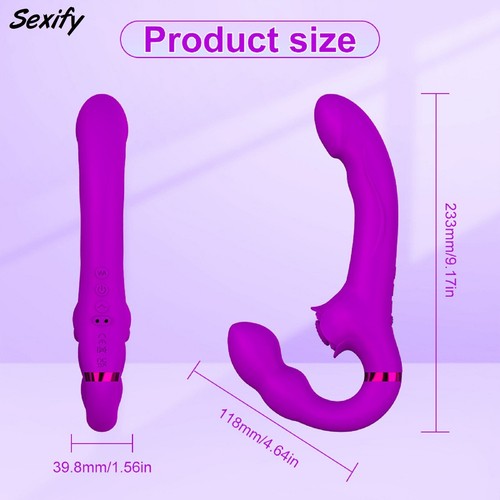 Strapless Double Ended Dildo Flapping Rabbit Vibrator Pegging Strap on Sex Toy - Picture 15 of 21