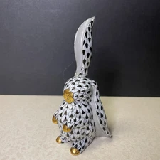Herend Porcelain Black Fishnet One Ear Up Rabbit 4” Figurine 5325 **READ**
