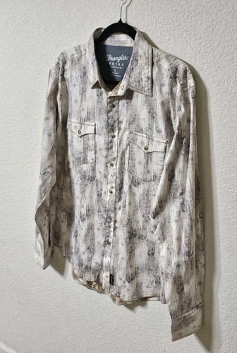 Wrangler Retro Premium Shirt Mens L Pearl Snap Buttons Up Long Sleeve w Pockets - Picture 8 of 9