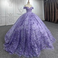 Lilac Quinceanera Dresses Off Shoulder Lace 3D Flowers Prom Ball Gowns Sweet 16