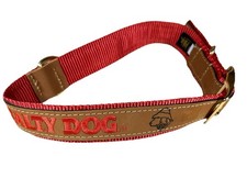 The Salty Dog Pro Leather Red Canvas Dog Collar Gold Buckle Sz XL Made In USA