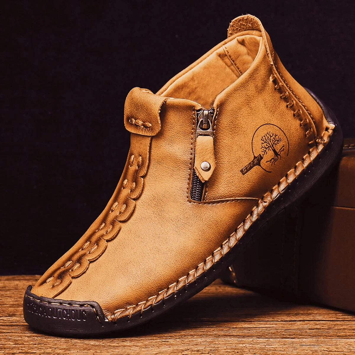 Men’s Handmade Leather Loafers Ankle Boots Casual Slip-On Comfort Walking Shoes