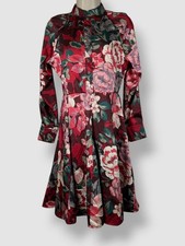 Tahari ASL Womens Red Floral Mock-Neck Fit & Flare Dress Size 10
