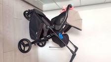 Muggle Single Pram Pushchair Beige/Black with Carrycot Seat Unit, 5-Point