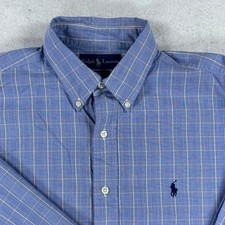 Ralph Lauren Yarmouth Blue Plaid Button Down Shirt Mens 16 32/33 Cotton L/S