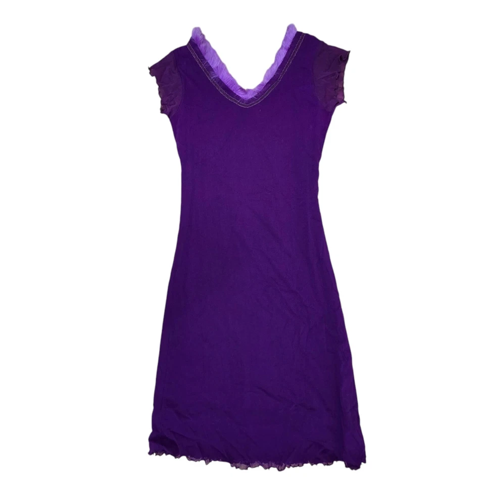 Mini Vestido Vintage Años 90 Y2k Púrpura Ribete de Vieira Borde de Piel Talla XS Malla Caprichosa Foto 2 de 4