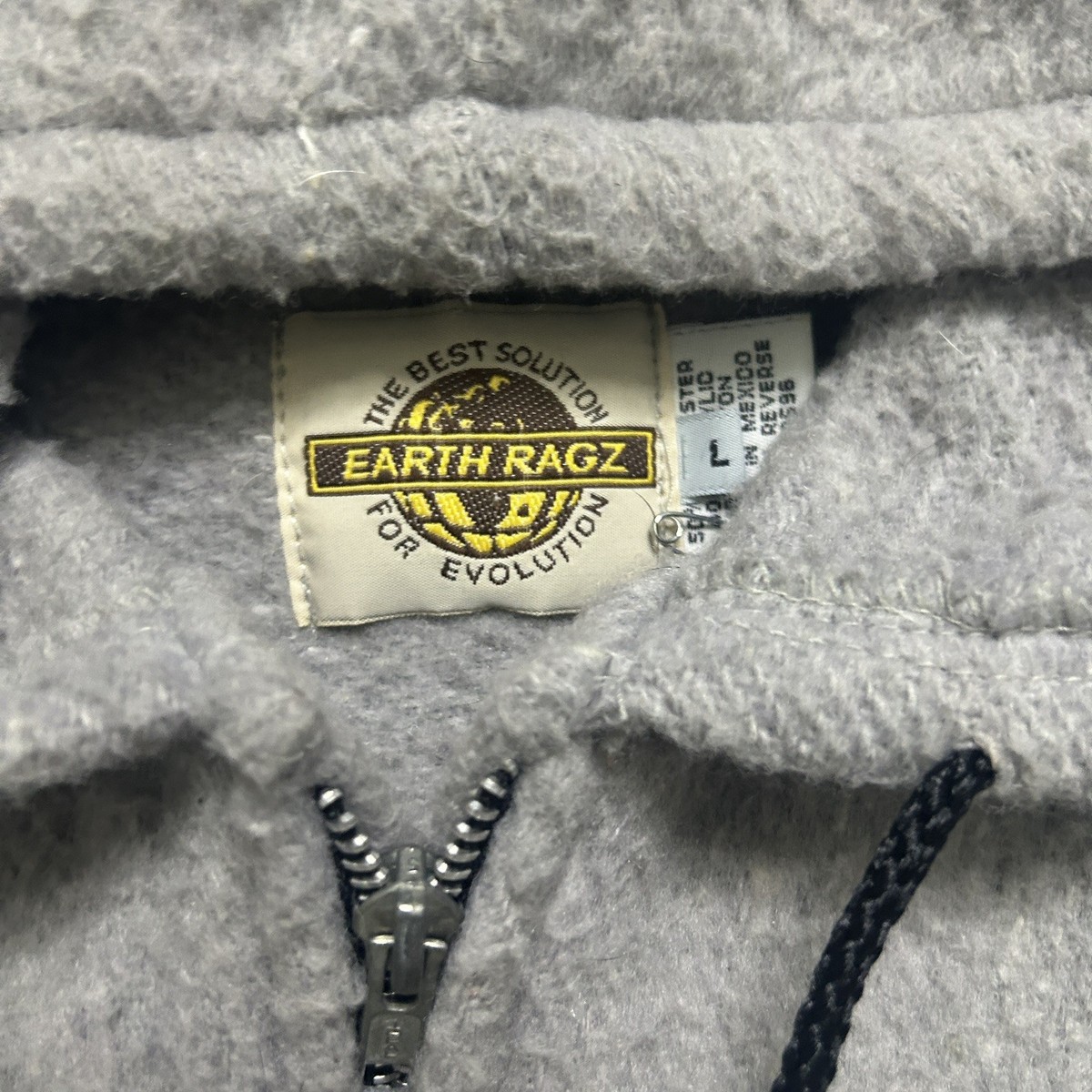 トップス 90s EARTH RAGS half zip fleece Earth Ragz Baja Full Zip Hoodie XL Gray Jacket Mexico 90s Grunge