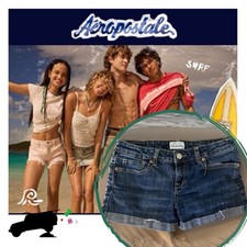Aeropostale Denim Midi Low Rise Shorts Dark Wash Womens Size 5/6