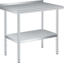 36x24 inch Stainless Steel Prep Table Work Table with Backsplash and Adjustable