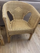 Vintage style Armchair Woven Wicker rattan Tub Chair Boho Light brown 77cm