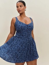 Reformation Wynn Floral Mini Dress Sz 16 Blue Smocked Cottage Romantic Preppy