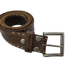 Men's Brown Leather Belt Tooled Embossed Western Style Casual Dress Work