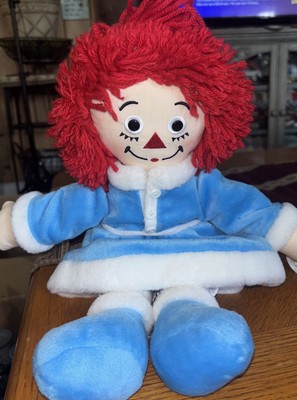 DOLL Raggedy Ann 16'' Plush Rag Doll Stuffed Toy 2001 Applause In Blue Winter Out