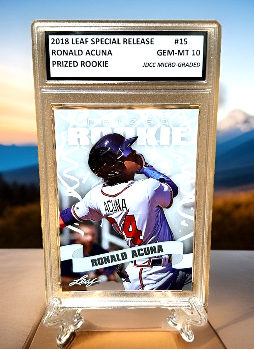 RONALD ACUNA 2018 Leaf GRADED GEM-MT 10 "Special Release" PRIZED ROOKIE #15 view 3