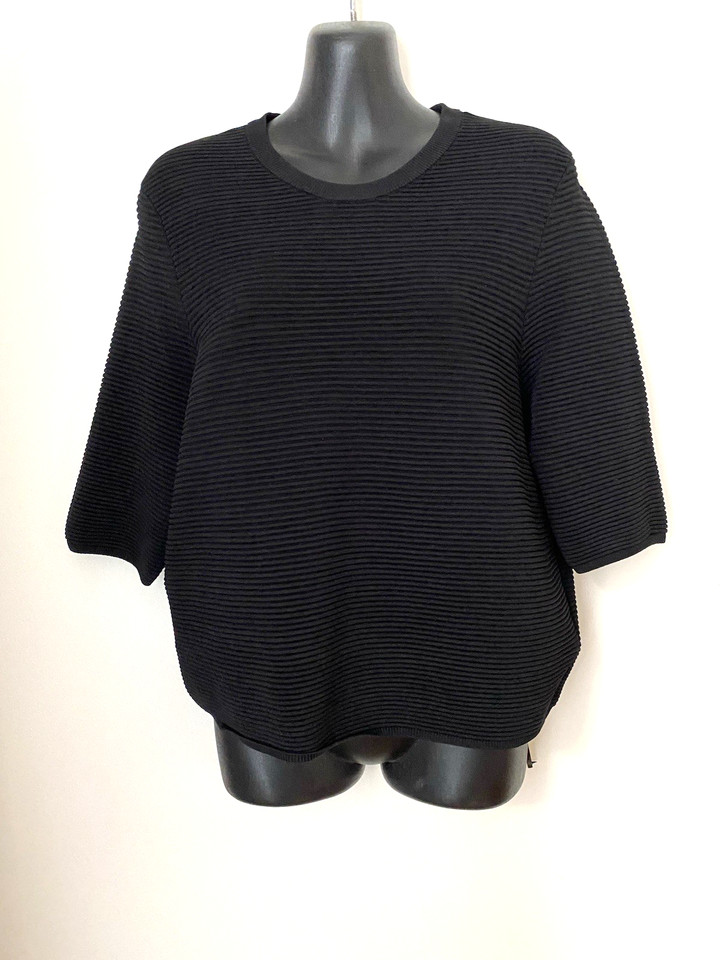 Wayne Cooper Black Rib Knit Crew Neck 1/2 Sleeve Jumper Top Sz S 8 10 12