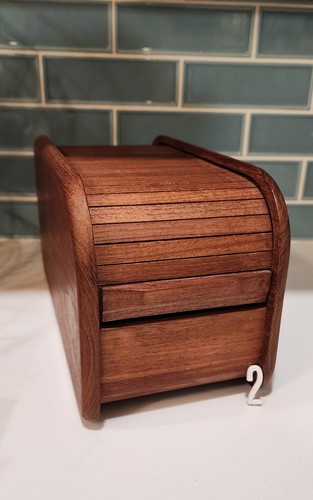 VTG Kalmar Designs Teak Wood Tambour Roll Top Storage Box 10 1/4" MCM Danish - Image 1