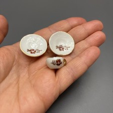 Dollhouse Miniature Ceramic Tea Cup  2 Saucers Porcelain Tiny Size 1  Vintage