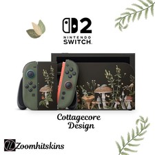 Cottagecore Nintendo Switch 2 Skin Full Wrap Decal Whimsical Mushroom Forest