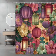 Floral Lantern Shower Curtain Tropical Asian Style Print