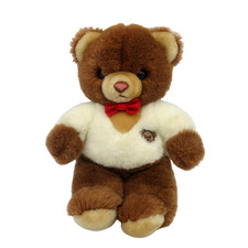 Vintage Gund Teddy Bear Plush Brown Red Bow Teddy Patch On Chest 9" Stuffed 1983