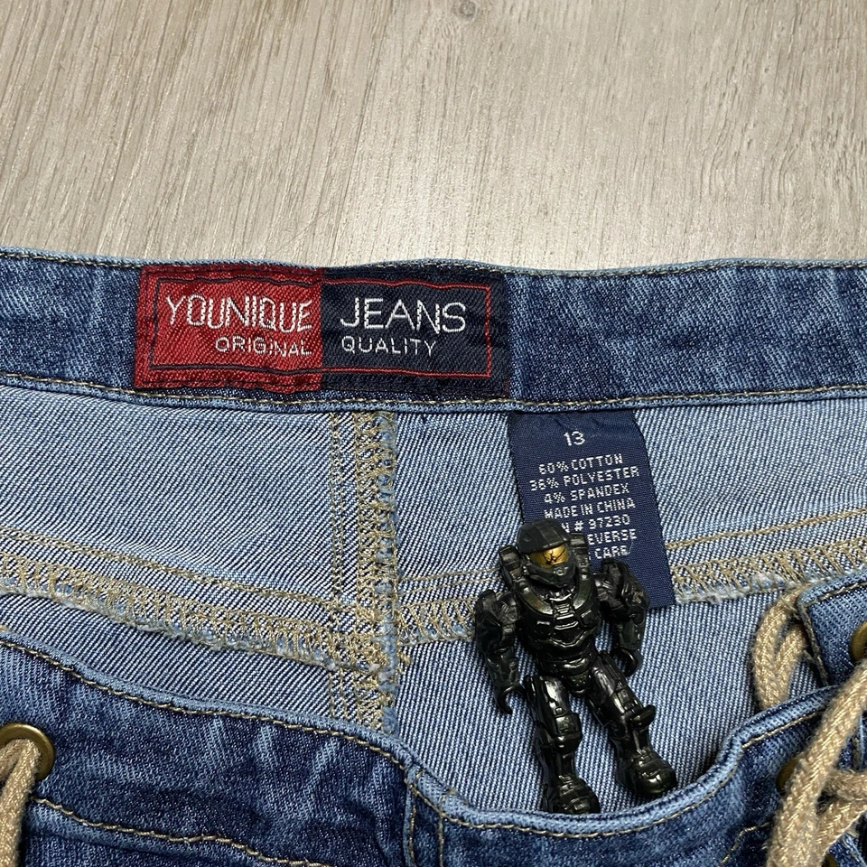 Pantalones de mezclilla acampanados vintage Y2k Younique para mujer 13 azules bajos boho hippie con cordones años 00 Foto 2 de 4