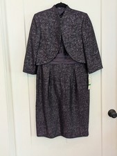 R M Richards Jacket Dress 2pc Set Sz8 Purple Metallic Jacquard Brocade Wedding