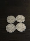 Lot of Four 80% Silver Canadian Quarters - 1956x2, 1957, 1959 Elizabeth II .800