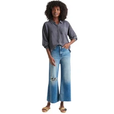 Splendid Collection Bailey Gray Long Sleeve Button Down Linen Shirt Top Womens