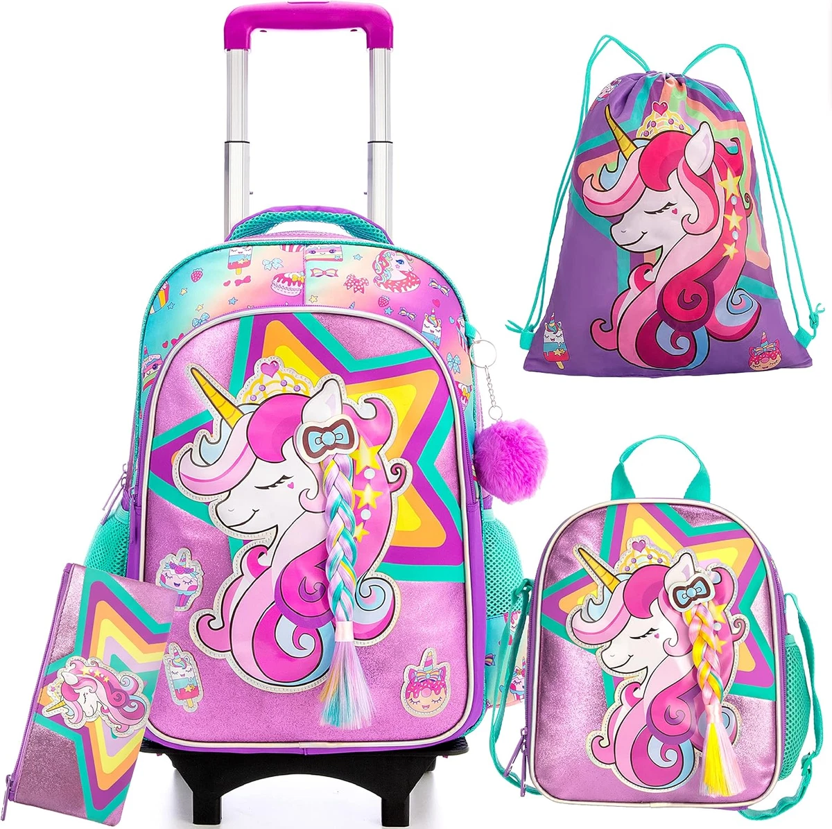Tanou Zaino Scuola Eleentare Trolley, 16 Pollici Zaini Trolley con 6