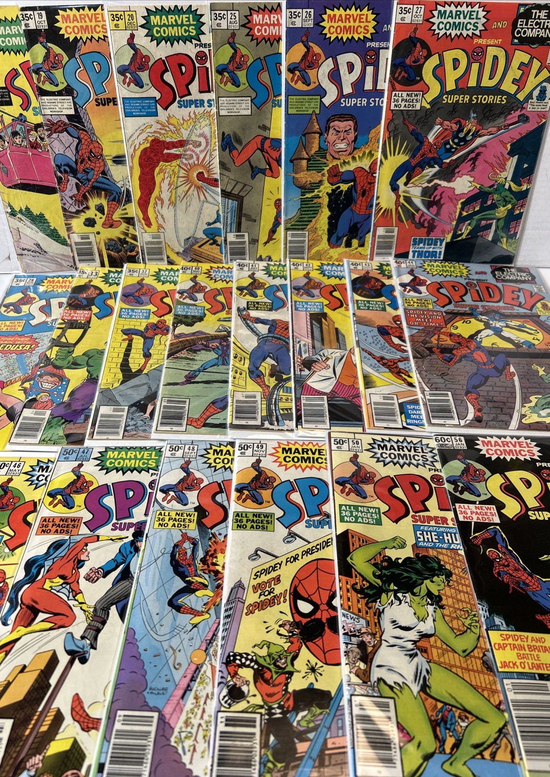 Huge Lot Of 21 Spidey Super Stories Comics Between #6-56 All Ages Bronze Age