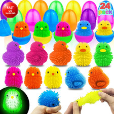 24 Pack Prefilled Easter Egg with Toys Fillers , Light up Chick Duck Puffer Ball