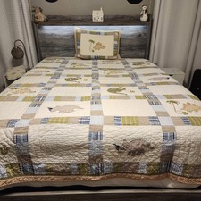 Pottery Barn Kids Dinosaur Twin/Full Reversible Quilt Set With Flaws