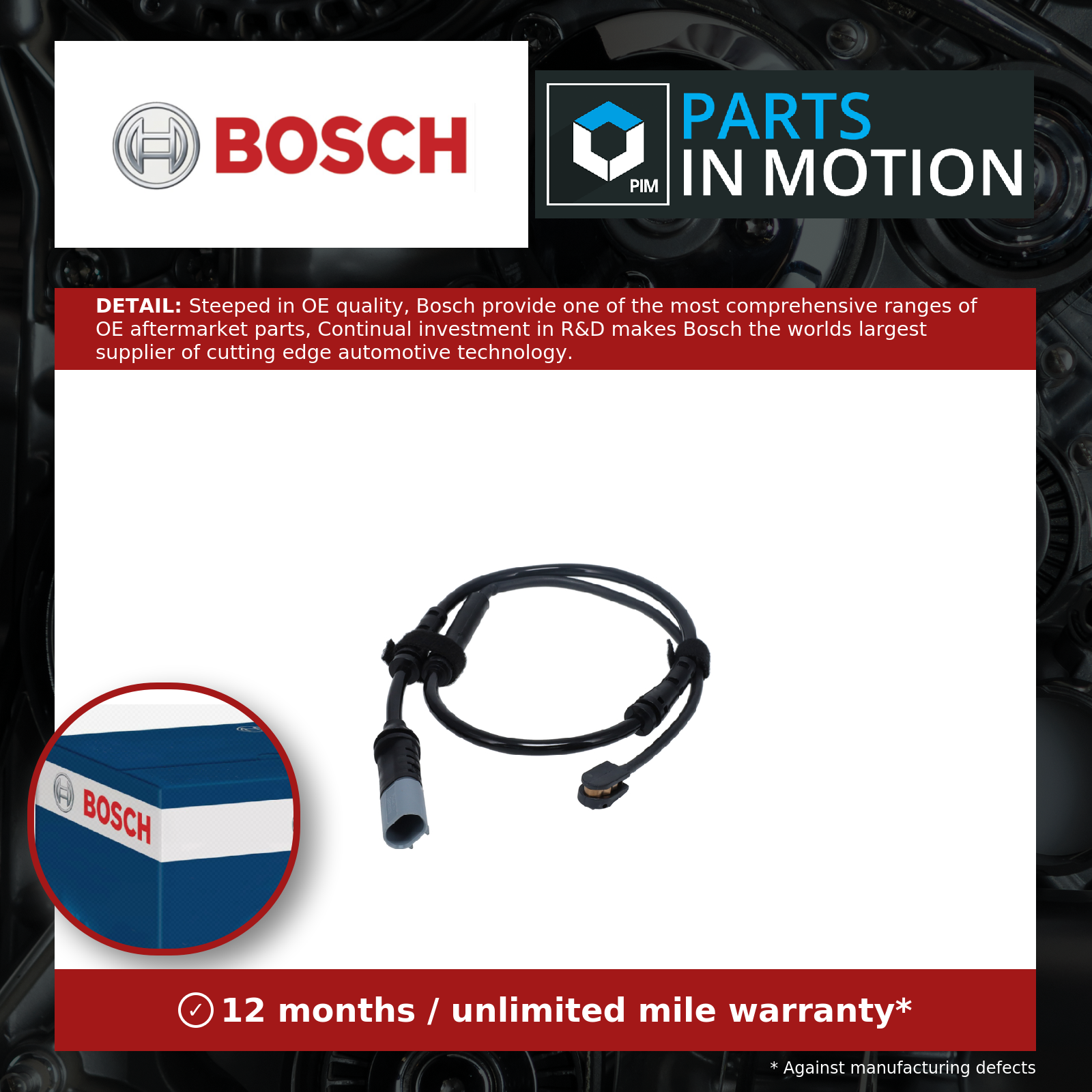 Brake Pad Wear Indicator Sensor fits BMW 218D F22, F23 2.0D Front 14 to 20 Bosch
