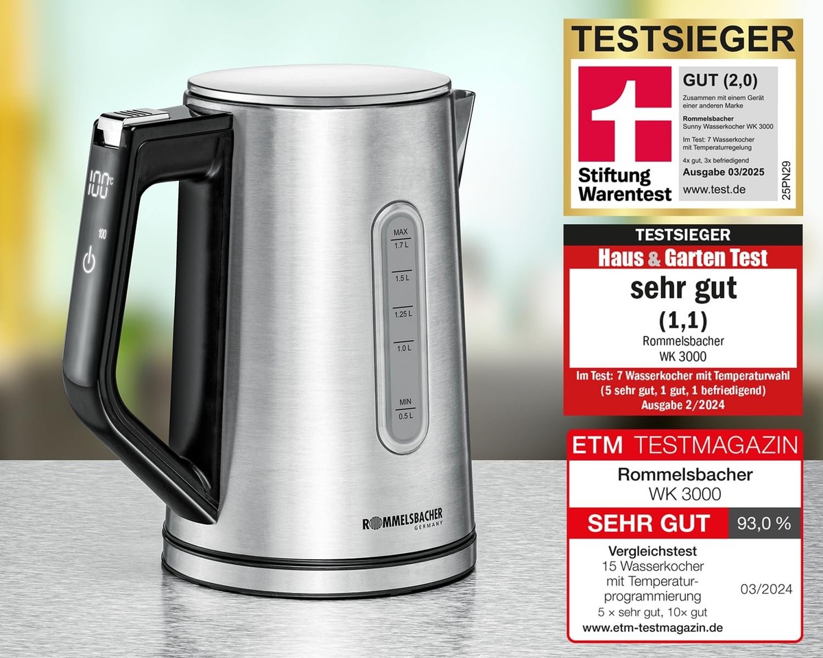 Wasserkocher WK 3000 – Stiftung Warentest Sieger 3/2025, 1,7 Liter, 1TastenSt... 4001797881007
