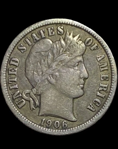 1906 Barber Silver Dime, 90% Silver Coin