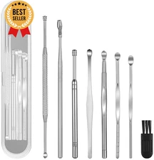 8Pcs Ear Wax Removal Kit Ear Pick Curette Cleaner Tools with Brush and StorageBo