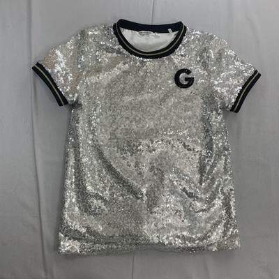 Guess Bling Logo Short Sleeve T-Shirt Big Girls 14 Secret Silver Round Neck