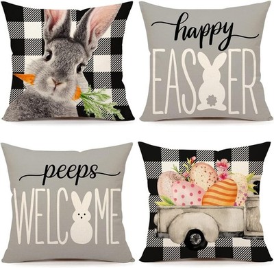 Easter Pillow Covers 18x18 Set of 4 Easter Decorations for Spring Farmhouse Pill