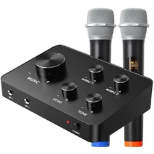 K201 Wireless Microphone Karaoke Mixer System, Dual Handheld Wireless Microphone