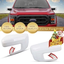 White Side Door Mirror Cover Cap For 2021~2025 Ford F150 F-150 W/Turn Signal Cut
