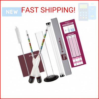 #ad Fermtech Glass Triple Scale Hydrometer Kit – Test ABV Brix Gravity for Wine B $16.69
