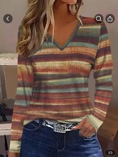 Women's Multicolor Striped Long Sleeve Shirt