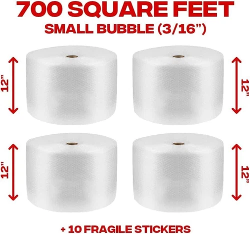 3/16" x 700' Ft Bubble Roll Small Bubbles 12" Wide Yens Quality Cushion Wrap - product listing photo