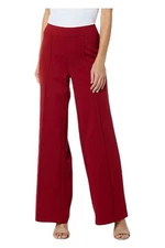 DG2 by Diane Gilman Ponte Knit Pintuck Pull-On Wide-Leg Pant Rhubarb