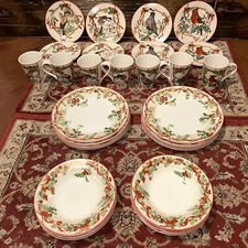 Vintage 2000 Block Basics Festive Ribbon Christmas Holiday Dinner Set Less 1 Mug