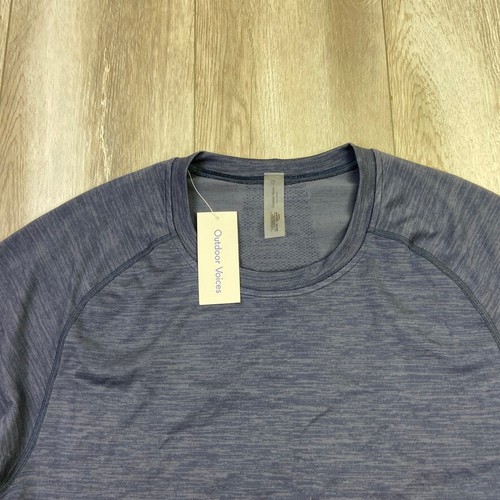 Outdoor Voices Seamless Shirt Mens Small Blue Long Sleeve Pique Gym New - Picture 2 of 10